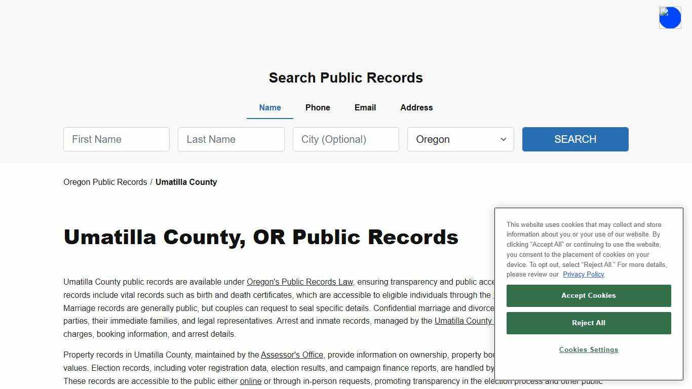 Umatilla County, OR Public Court, Arrest and Inmate Records - ThePublicIndex